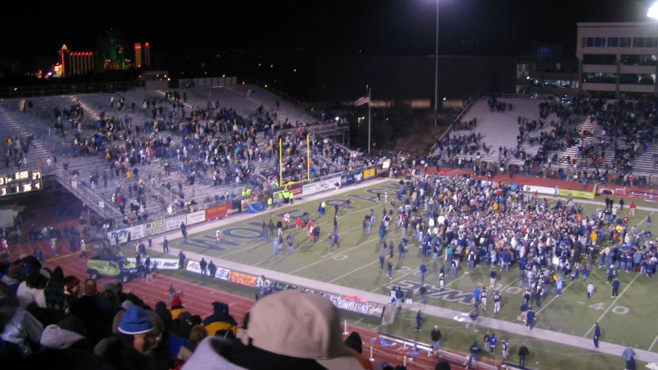 Nevada Celebrating WAC Championship, University of Nevada Wolf Pack 38, Fresno State University Bulldogs 35, Mackay Stadium, Reno, Nevada (69511894).jpg